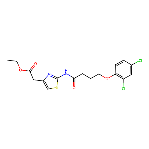 Ethyl (2-{[4-(2,4-dichlorophenoxy)butanoyl]amino}-1,3-thiazol-4-yl)acetate structure