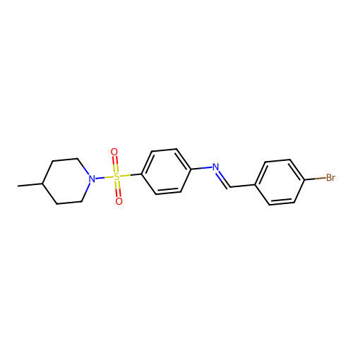 N-[(E)-(4-bromophenyl)methylidene]-4-[(4-methylpiperidin-1-yl)sulfonyl]aniline structure