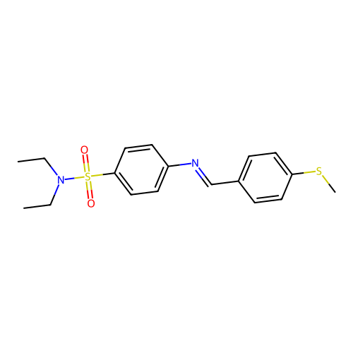 N,N-diethyl-4-{[4-(methylsulfanyl)benzylidene]amino}benzenesulfonamide structure