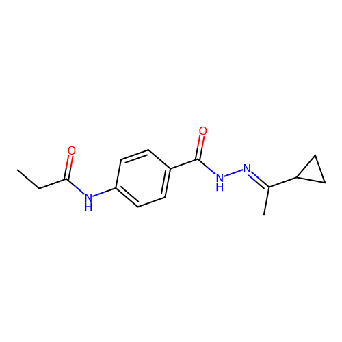 (E)-N-(4-(2-(1-cyclopropylethylidene)hydrazinecarbonyl)phenyl)propionamide structure