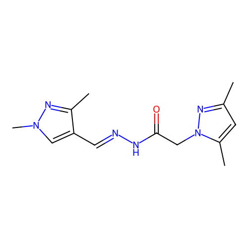2-(3,5-dimethylpyrazol-1-yl)-N-[(E)-(1,3-dimethylpyrazol-4-yl)methylideneamino]acetamide structure