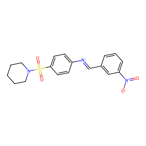 N-[(E)-(3-nitrophenyl)methylidene]-4-(piperidin-1-ylsulfonyl)aniline structure