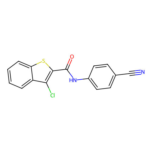 3-chloro-N-(4-cyanophenyl)-1-benzothiophene-2-carboxamide structure