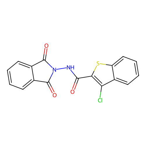 3-chloro-N-(1,3-dioxo-1,3-dihydro-2H-isoindol-2-yl)-1-benzothiophene-2-carboxamide structure