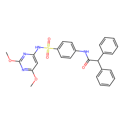 N-(4-{[(2,6-dimethoxy-4-pyrimidinyl)amino]sulfonyl}phenyl)-2,2-diphenylacetamide structure