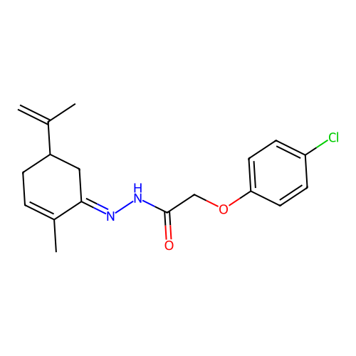 2-(4-chlorophenoxy)-N'-(5-isopropenyl-2-methyl-2-cyclohexen-1-ylidene)acetohydrazide structure