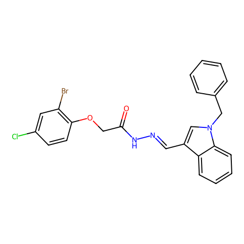 (E)-N'-((1-benzyl-1H-indol-3-yl)methylene)-2-(2-bromo-4-chlorophenoxy)acetohydrazide structure