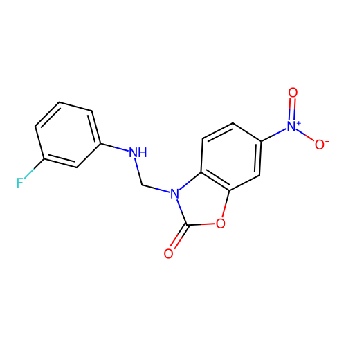 3-(((3-fluorophenyl)amino)methyl)-6-nitrobenzo[d]oxazol-2(3H)-one structure