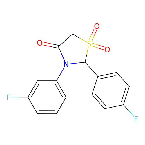 3-(3-Fluorophenyl)-2-(4-fluorophenyl)-1,3-thiazolidin-4-one 1,1-dioxide structure