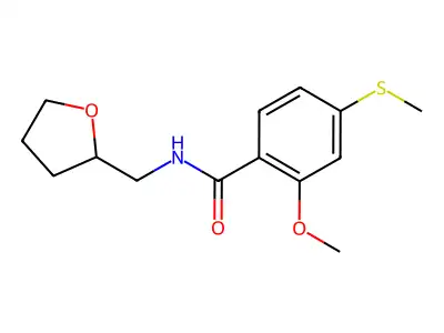 2-methoxy-4-methylsulfanyl-N-(oxolan-2-ylmethyl)benzamide structure