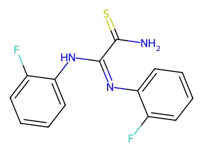 2-(2-Fluoroanilino)-2-(2-fluorophenyl)iminoethanethioamide structure