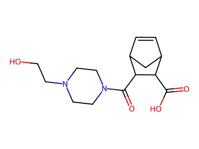 3-[4-(2-hydroxyethyl)piperazine-1-carbonyl]bicyclo[2.2.1]hept-5-ene-2-carboxylic acid structure