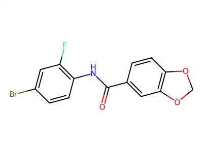 N-(4-bromo-2-fluorophenyl)-1,3-benzodioxole-5-carboxamide structure