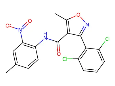 3-(2,6-dichlorophenyl)-5-methyl-N-(4-methyl-2-nitrophenyl)-1,2-oxazole-4-carboxamide structure