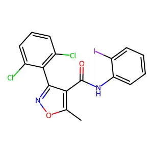 3-(2,6-dichlorophenyl)-N-(2-iodophenyl)-5-methyl-1,2-oxazole-4-carboxamide structure