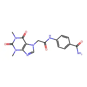 4-{[(1,3-dimethyl-2,6-dioxo-1,2,3,6-tetrahydro-7H-purin-7-yl)acetyl]amino}benzamide structure