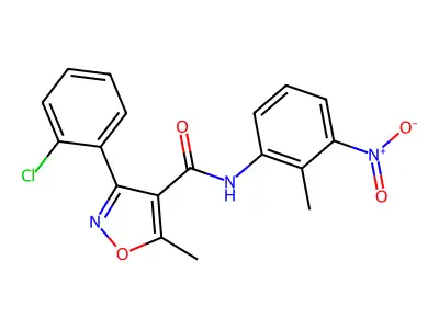 3-(2-chlorophenyl)-5-methyl-N-(2-methyl-3-nitrophenyl)-1,2-oxazole-4-carboxamide structure