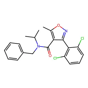 N-benzyl-3-(2,6-dichlorophenyl)-5-methyl-N-propan-2-yl-1,2-oxazole-4-carboxamide structure
