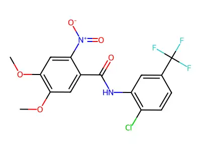 N-[2-chloro-5-(trifluoromethyl)phenyl]-4,5-dimethoxy-2-nitrobenzamide structure