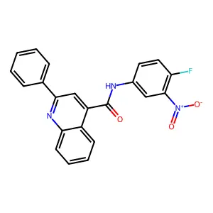 N-(4-fluoro-3-nitrophenyl)-2-phenylquinoline-4-carboxamide structure