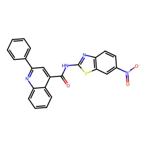 N-(6-nitro-1,3-benzothiazol-2-yl)-2-phenylquinoline-4-carboxamide structure