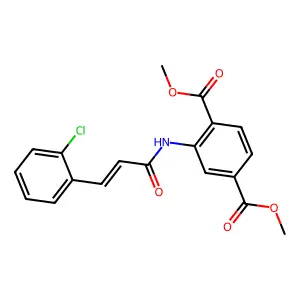 dimethyl 2-{[(2E)-3-(2-chlorophenyl)prop-2-enoyl]amino}benzene-1,4-dicarboxylate structure