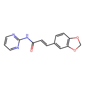 (E)-3-(1,3-benzodioxol-5-yl)-N-pyrimidin-2-ylprop-2-enamide structure