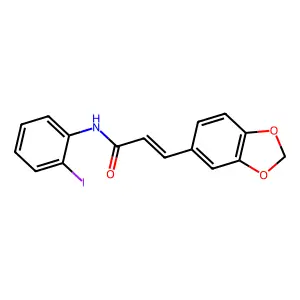 (E)-3-(1,3-benzodioxol-5-yl)-N-(2-iodophenyl)prop-2-enamide structure