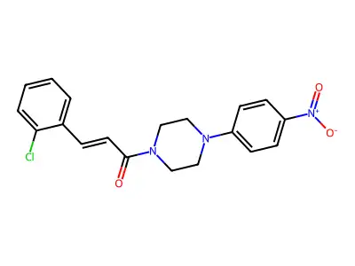 (E)-3-(2-chlorophenyl)-1-[4-(4-nitrophenyl)piperazin-1-yl]prop-2-en-1-one structure