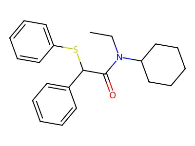 N-cyclohexyl-N-ethyl-2-phenyl-2-(phenylsulfanyl)acetamide structure