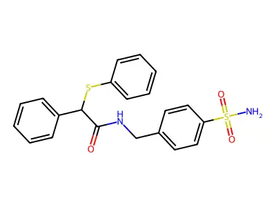 2-phenyl-2-(phenylsulfanyl)-N-(4-sulfamoylbenzyl)acetamide structure