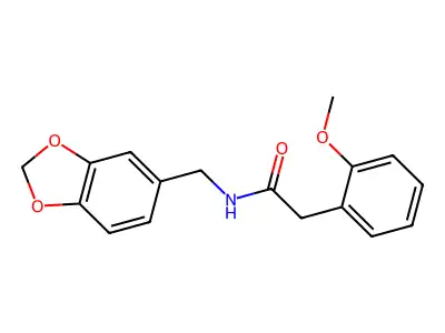 N-(1,3-benzodioxol-5-ylmethyl)-2-(2-methoxyphenyl)acetamide structure