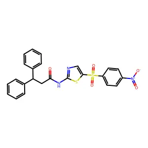 N-[5-(4-nitrophenyl)sulfonyl-1,3-thiazol-2-yl]-3,3-diphenylpropanamide structure