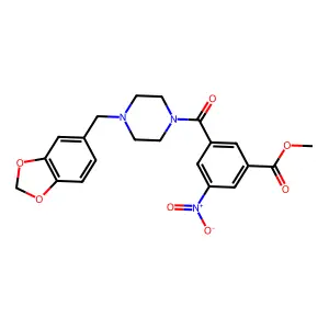 methyl 3-(4-(benzo[d][1,3]dioxol-5-ylmethyl)piperazine-1-carbonyl)-5-nitrobenzoate structure