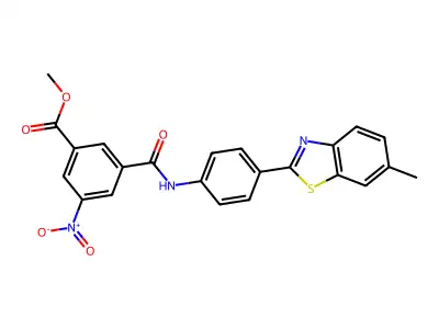 methyl 5-{N-[4-(6-methylbenzothiazol-2-yl)phenyl]carbamoyl}-3-nitrobenzoate structure