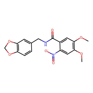 N-(1,3-benzodioxol-5-ylmethyl)-4,5-dimethoxy-2-nitrobenzamide structure