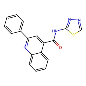 2-phenyl-N-(1,3,4-thiadiazol-2-yl)quinoline-4-carboxamide structure