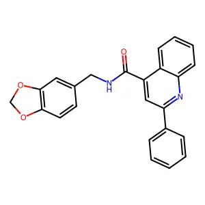 N-(1,3-benzodioxol-5-ylmethyl)-2-phenylquinoline-4-carboxamide structure