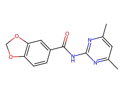 N-(4,6-dimethyl-2-pyrimidinyl)-1,3-benzodioxole-5-carboxamide structure