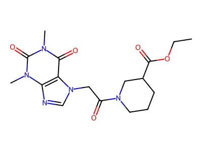 Ethyl 1-[2-(1,3-dimethyl-2,6-dioxopurin-7-yl)acetyl]piperidine-3-carboxylate structure