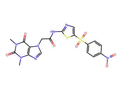 2-(1,3-dimethyl-2,6-dioxo-1,2,3,6-tetrahydro-7H-purin-7-yl)-N-{5-[(4-nitrophenyl)sulfonyl]-1,3-thiazol-2-yl}acetamide structure