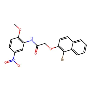 2-(1-bromonaphthalen-2-yl)oxy-N-(2-methoxy-5-nitrophenyl)acetamide structure