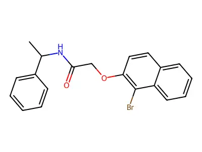 2-[(1-bromo-2-naphthyl)oxy]-N-(1-phenylethyl)acetamide structure