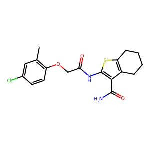 2-{[(4-chloro-2-methylphenoxy)acetyl]amino}-4,5,6,7-tetrahydro-1-benzothiophene-3-carboxamide structure