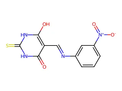 5-(((3-nitrophenyl)amino)methylene)-2-thioxodihydropyrimidine-4,6(1H,5H)-dione structure