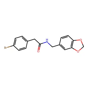 N-(1,3-benzodioxol-5-ylmethyl)-2-(4-bromophenyl)acetamide structure