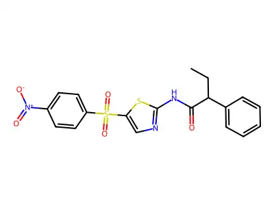 N-[5-(4-nitrophenyl)sulfonyl-1,3-thiazol-2-yl]-2-phenylbutanamide structure
