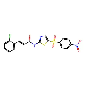 (2E)-3-(2-chlorophenyl)-N-{5-[(4-nitrophenyl)sulfonyl]-1,3-thiazol-2-yl}prop-2-enamide structure