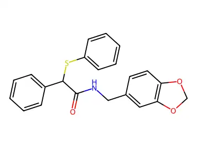 N-(1,3-benzodioxol-5-ylmethyl)-2-phenyl-2-(phenylsulfanyl)acetamide structure