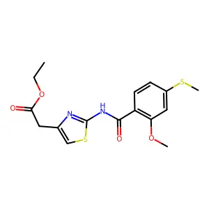 Ethyl 2-[2-[(2-methoxy-4-methylsulfanylbenzoyl)amino]-1,3-thiazol-4-yl]acetate structure